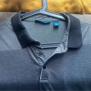 Perry Ellis Charcoal Polo Shirt with stipe sleeve and neckline